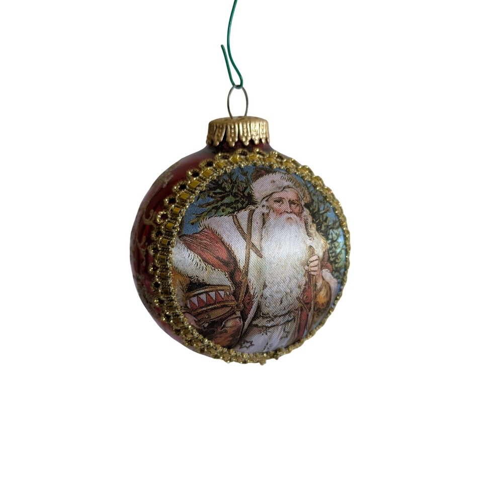 Vintage 1993 Krebs Glas Lauscha Red Glass Santa Christmas Ornament Gold Trim 3" - Picture 1 of 6